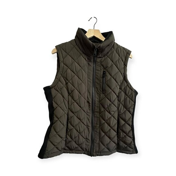 Andrew Marc BrownPuffer Quilted Vest with Black Side Panel, Size Large - Picture 1 of 12